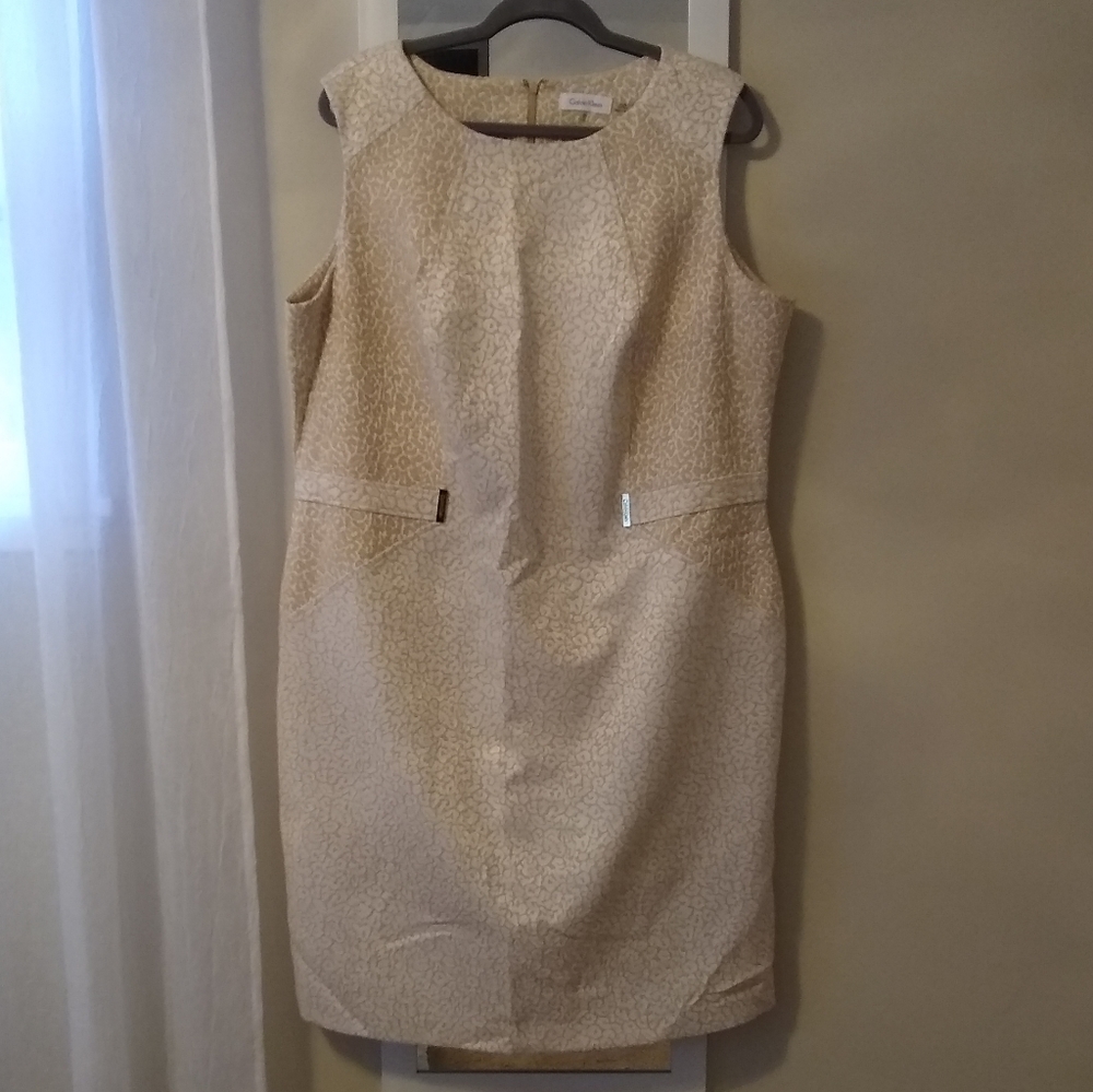 Calvin Klein Sleeveless Gold Shimmer Sheath Dress